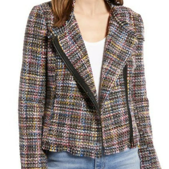 Halogen Jackets & Blazers - Halogen Tweed Fringe Textured Moto Jacket M
